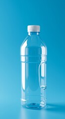 Naklejka premium A clear plastic bottle with a handle, ready to quench thirst on a hot summer day against a vibrant blue backdrop.