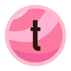 Obraz premium The letter ‘t’ in bold black on a pink candy swirl circle, perfect for Valentine’s Day and romantic designs.