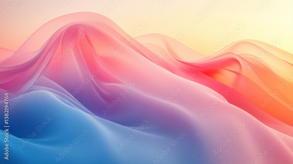Poster a soft, flowing abstract design featuring waves of pink and blue, creating a serene and calming visu