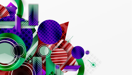 Fototapeta premium Abstract geometric shapes, vibrant colors, overlapping layers. Modern design, dynamic composition, visual texture. Clean lines, bold patterns, artistic expression.