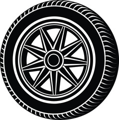 Fototapeta premium Durable Car Tire Silhouette Design – Minimalist Automotive Illustration for Vehicle and Road Safety Themes