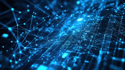 A futuristic network of interconnected blue lines and nodes, suggesting advanced technology and digital communication.