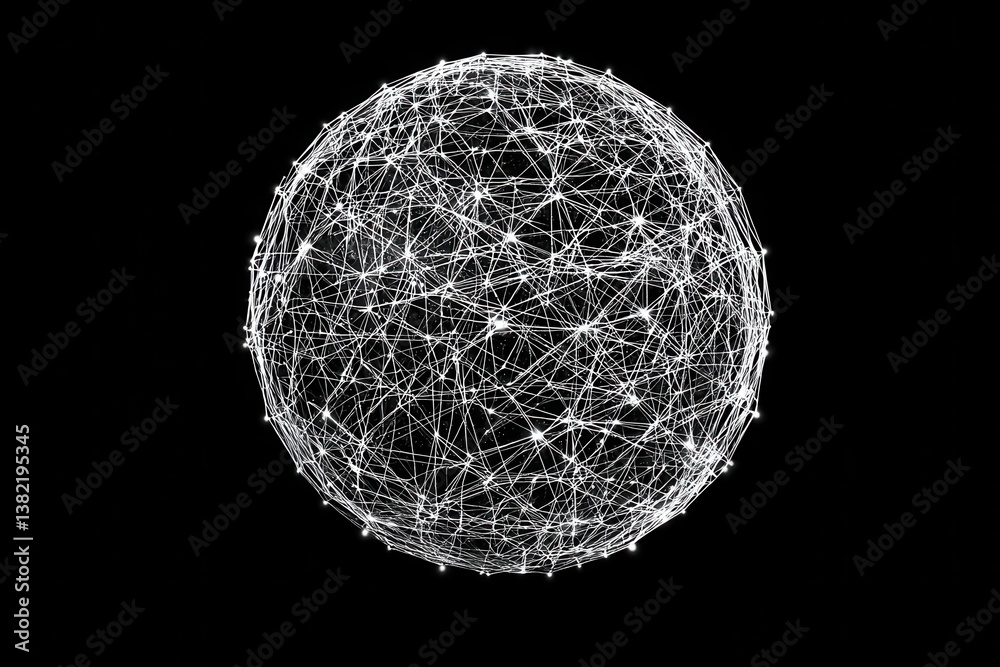 Wall mural network concept sphere with interconnected lines and nodes on black