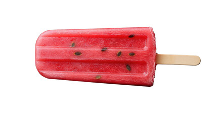 Sweet Watermelon Popsicle: A refreshing popsicle in the form of watermelon, its vibrant red hue and embedded seeds suggesting a taste of summer.