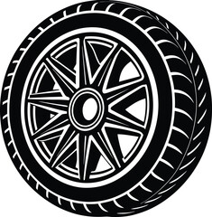Fototapeta premium Durable Car Tire Silhouette Design – Minimalist Automotive Illustration for Vehicle and Road Safety Themes