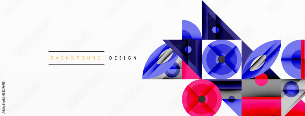 Aufkleber Abstract geometric composition. Blue, pink, gray shapes overlap creating dynamic visual effect. Modern design element for backgrounds or branding.