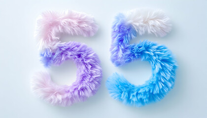Fototapeta premium Fluffy pastel number fifty-five on white