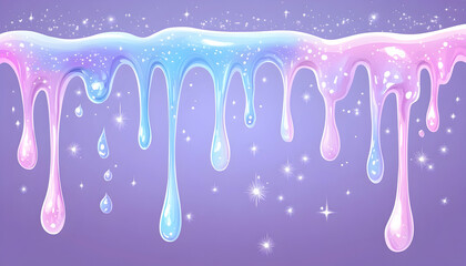 Glittery pastel slime dripping seamless pattern