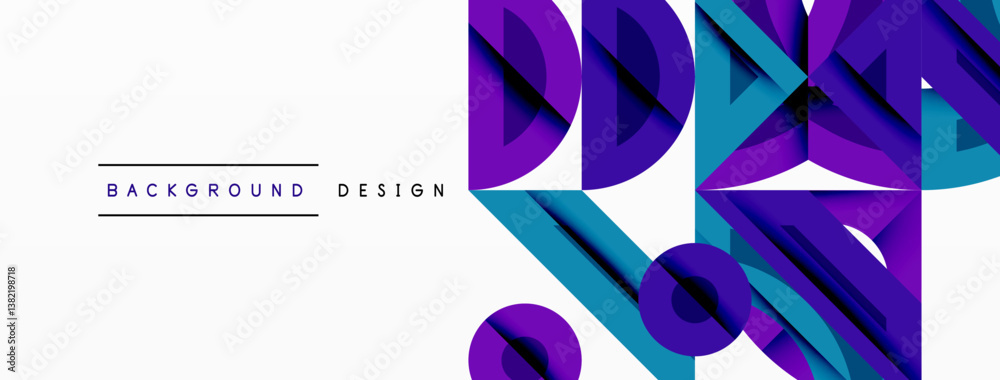 Poster Abstract geometric shapes overlap. Purple, blue hues create dynamic composition. Minimalist design with text background design. Modern aesthetic.