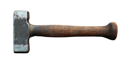 Heavy Duty Sledge Hammer: An aged, sturdy sledgehammer, with a worn wooden handle, resting as a symbol of powerful construction and rugged craftsmanship.