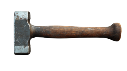 Heavy Duty Sledge Hammer: An aged, sturdy sledgehammer, with a worn wooden handle, resting as a symbol of powerful construction and rugged craftsmanship.