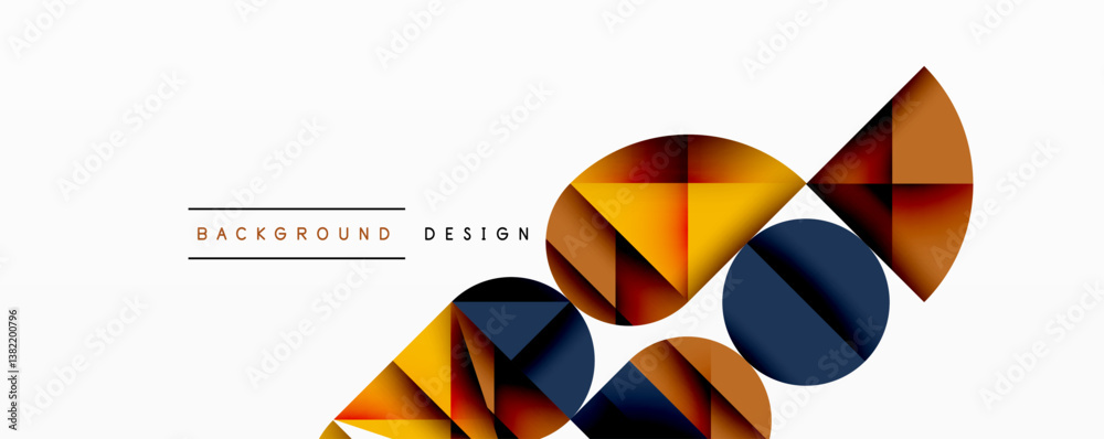 Poster abstract geometric shapes, vibrant colors, modern design. overlapping circles, triangles create dyna