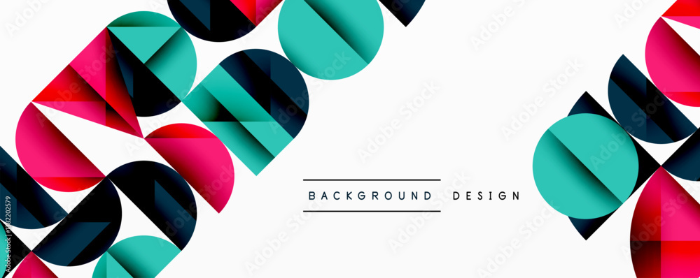 Aufkleber Abstract geometric shapes, vibrant colors, modern design. Overlapping circles, triangles create dynamic composition. Clean lines, minimalist aesthetic.