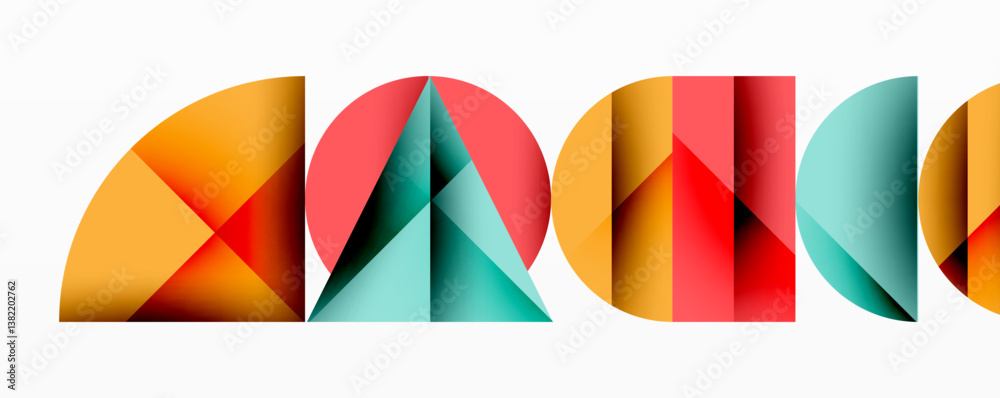 Aufkleber Colorful geometric shapes. Abstract design. Overlapping forms create dynamic composition. Modern art style. Bright palette. Minimalist aesthetic.