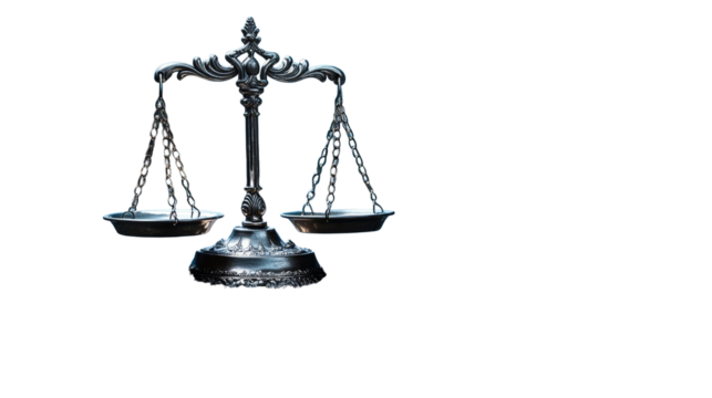 Scales of Justice: A detailed image capturing the symbolic scales of justice, highlighting themes of balance, fairness, and legal principles. 