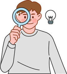 Man using a magnifying glass to find an idea.