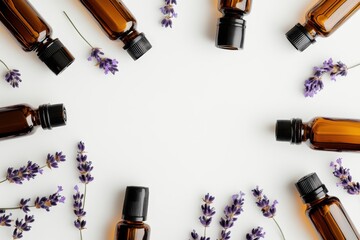 Obraz premium Aromatherapy bottles with lavender flowers 
