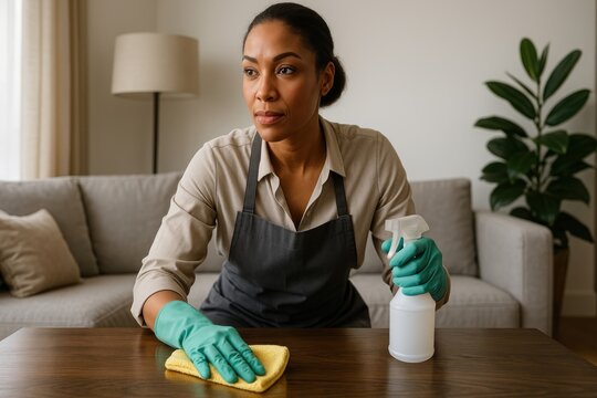 Focused cleaning professional at work.