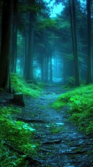 Obraz premium A serene forest path surrounded by tall trees