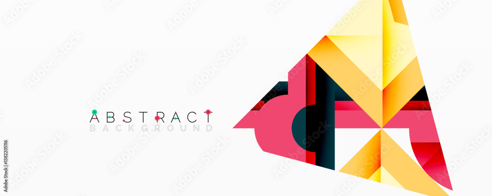 Poster bright geometric shapes overlap creating dynamic composition. yellow, pink, black colors dominate de