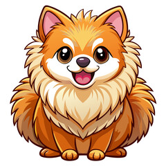 Generate an image of a smiling Pomeranian dog, showcasing its fluffy, round coat.  The expression should be joyful and endearing.