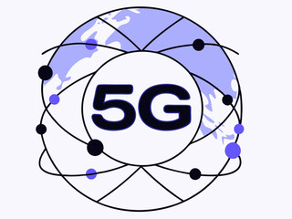 3D atom symbol with molecular spheres and abstract network connections on a black background