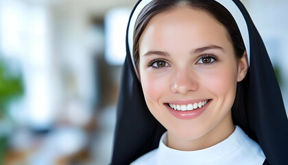 Obraz premium Smiling young nun portrait, close-up