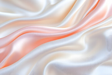 Soft, flowing pastel peach and cream silk fabric with elegant waves and folds