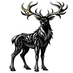 A majestic white-tailed deer, antlers fully grown, stands tall in a forest clearing, showcasing intricate details of its coat and surroundings.