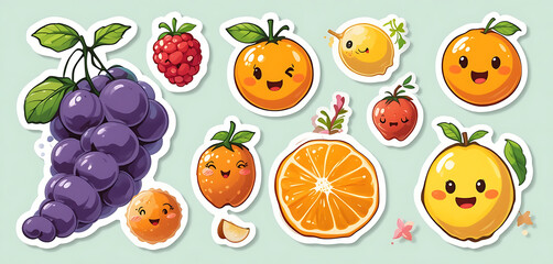 A close-up of various colorful fruit stickers on a wooden table, showcasing vibrant designs and logos from different brands, with a focus on their glossy textures and intricate details.