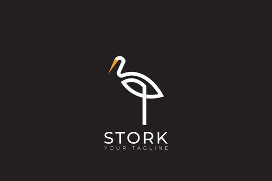 Stork logo with minimalist design, stork silhouette logo, stork outline logo
