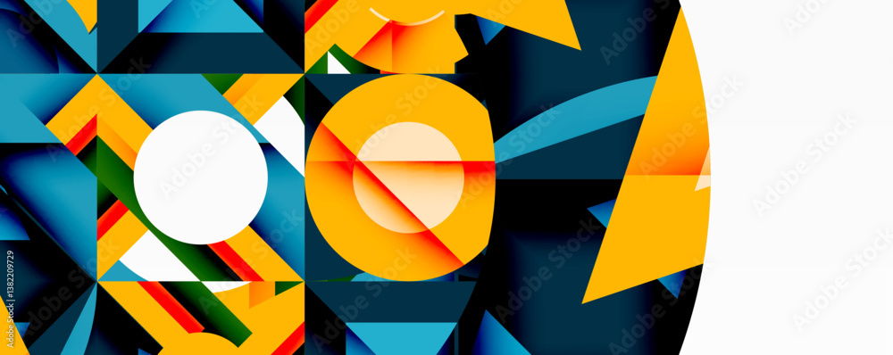 Aufkleber Bright geometric shapes, vibrant colors, modern design. Overlapping layers create dynamic composition. White space balances bold elements.