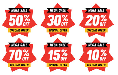 Discount speech bubble labels. mega sale, price tags discount, best sale red tag template, special