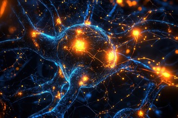 Dynamic Neuron Structure with Glowing Connections in Dark Space