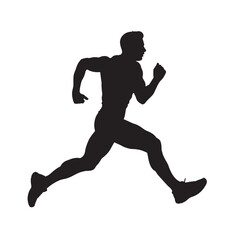 Obraz premium A black silhouette of a sport runner in action illustrates a person jogging or sprinting