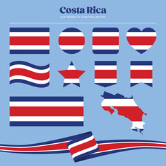 Costa Rica flag flat design of flags stationery shape collection