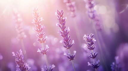 Obraz premium Enchanting Lavender Field in Soft Light, A Serene Purple Dreamscape