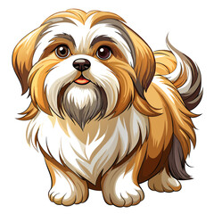 A majestic Shih Tzu with luxuriously long, silky white fur stands gracefully, showcasing its elegant posture and flowing coat.