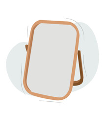 makeup mirror in circle frame on stand vector flat illustration.