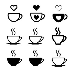 Design a coffee cup icon emitting steam shaped as a heart; focus on a warm, inviting aesthetic.