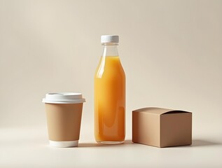 Minimalist Breakfast Beverage Packaging mockup with Coffee and Juice