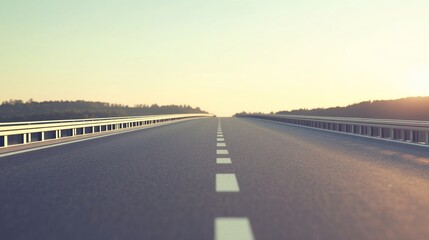Fototapeta premium Perspective Road View at Sunset with Warm Lighting, Tranquil Journey