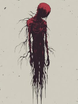 recommend clip art: Dark abstract humanoid figure with red roots	