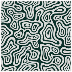 An abstract pattern of swirling green and black squares on a white background, resembling a vortex.