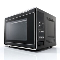 Fototapeta premium Modern microwave oven on a white isolated background, showcasing sleek design and control panel, ideal for food preparation and quick cooking.