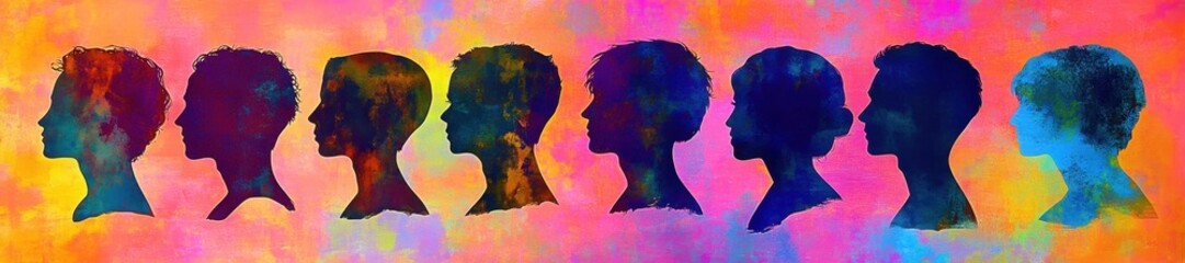 Colorful silhouettes of people in a row	