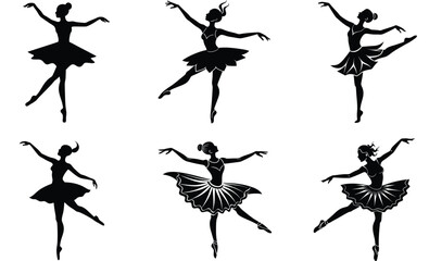 Ballet dance silhouette black vector art design on white background