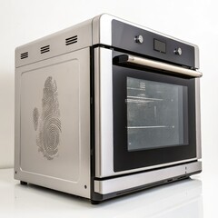 Fototapeta premium Modern oven with a sleek design, featuring a fingerprint pattern on the side. Perfect for contemporary kitchens, this appliance combines style with functionality.