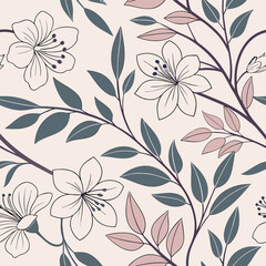seamless flower pattern, pattern, background, flower, flower background, pattern design, Line geometric seamless pattern. raster copy illustration. Ethnic floral ornament. For interior design, 

