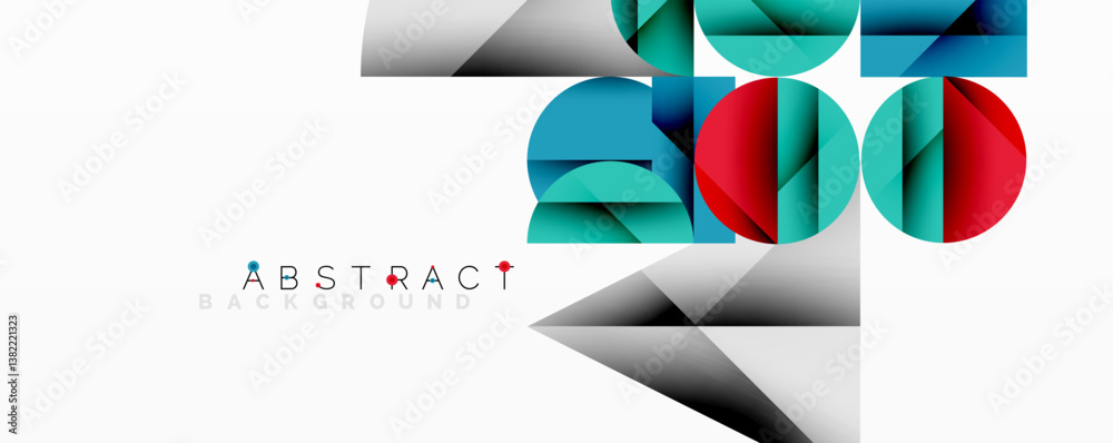 Poster geometric shapes, vibrant colors, modern design. overlapping elements create dynamic composition. mi
